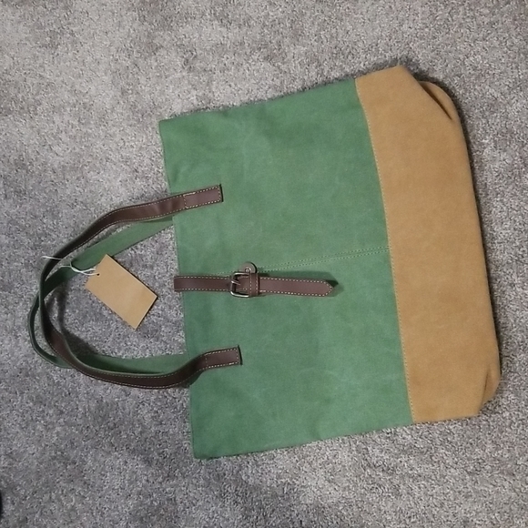 Canvas Shopper/Shoulder Bag in Green - Picture 15 of 15